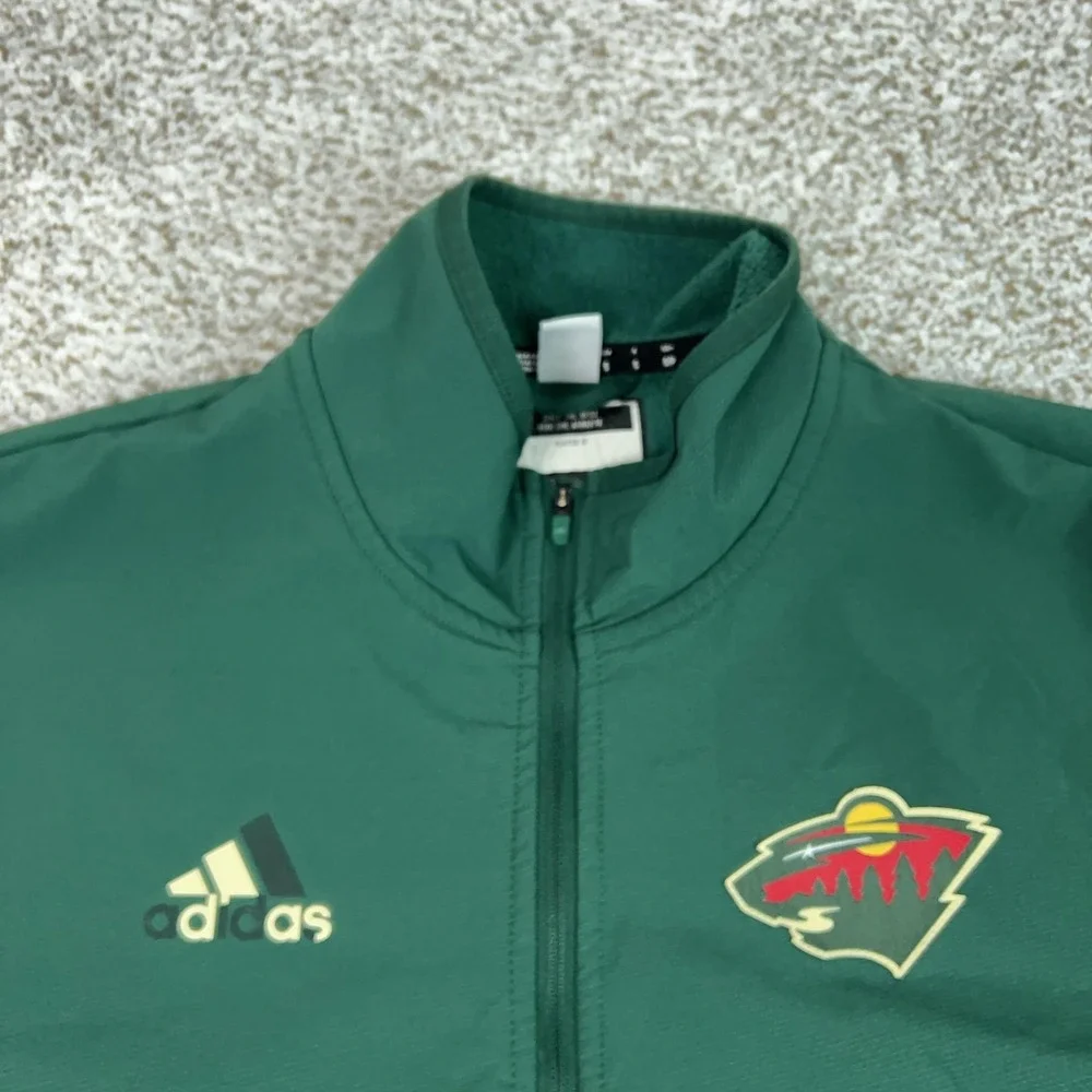 Minnesota‎ Wild Jacket Mens Small Green NHL Hockey Adidas Quarter Zip Pullover